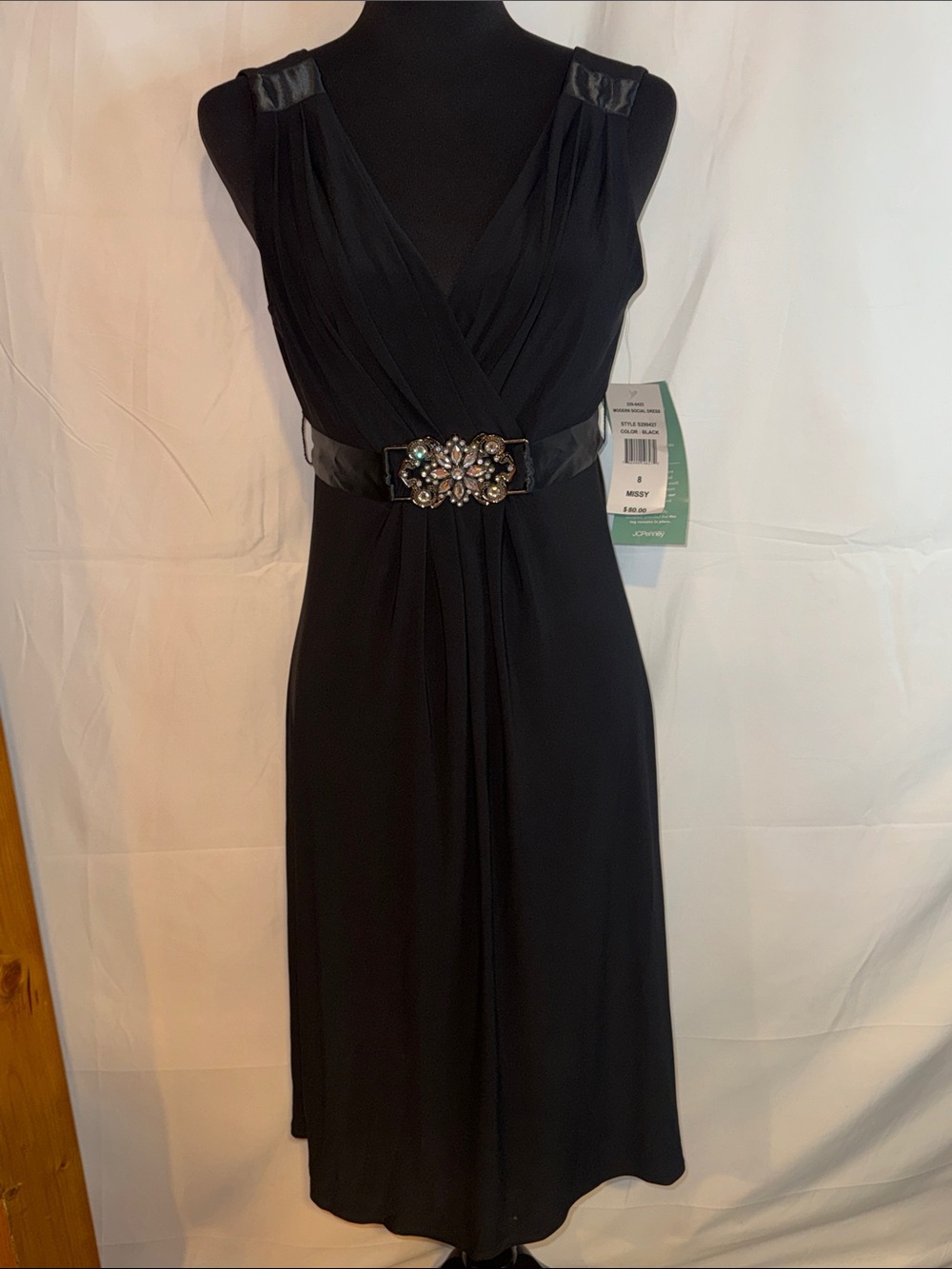 Scarlett Nite Black Midi Dress with Jeweled Belt